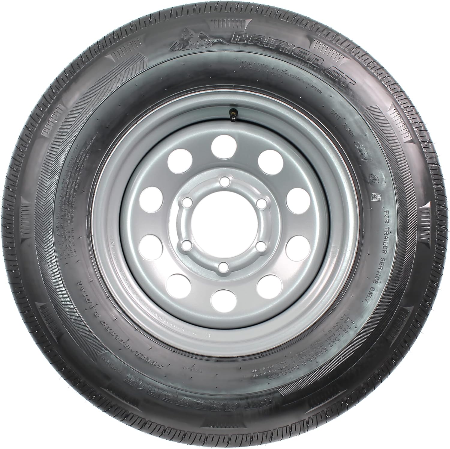 Radial Trailer Tire On Rim ST225/75R15 225/75-15 15 D 6 Lug Wheel Silver Modular X498