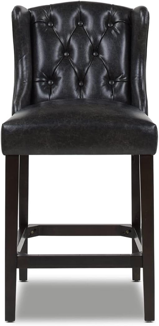Vintage Black Brown Faux Leather Armless Counter Height Bar Stool R574556