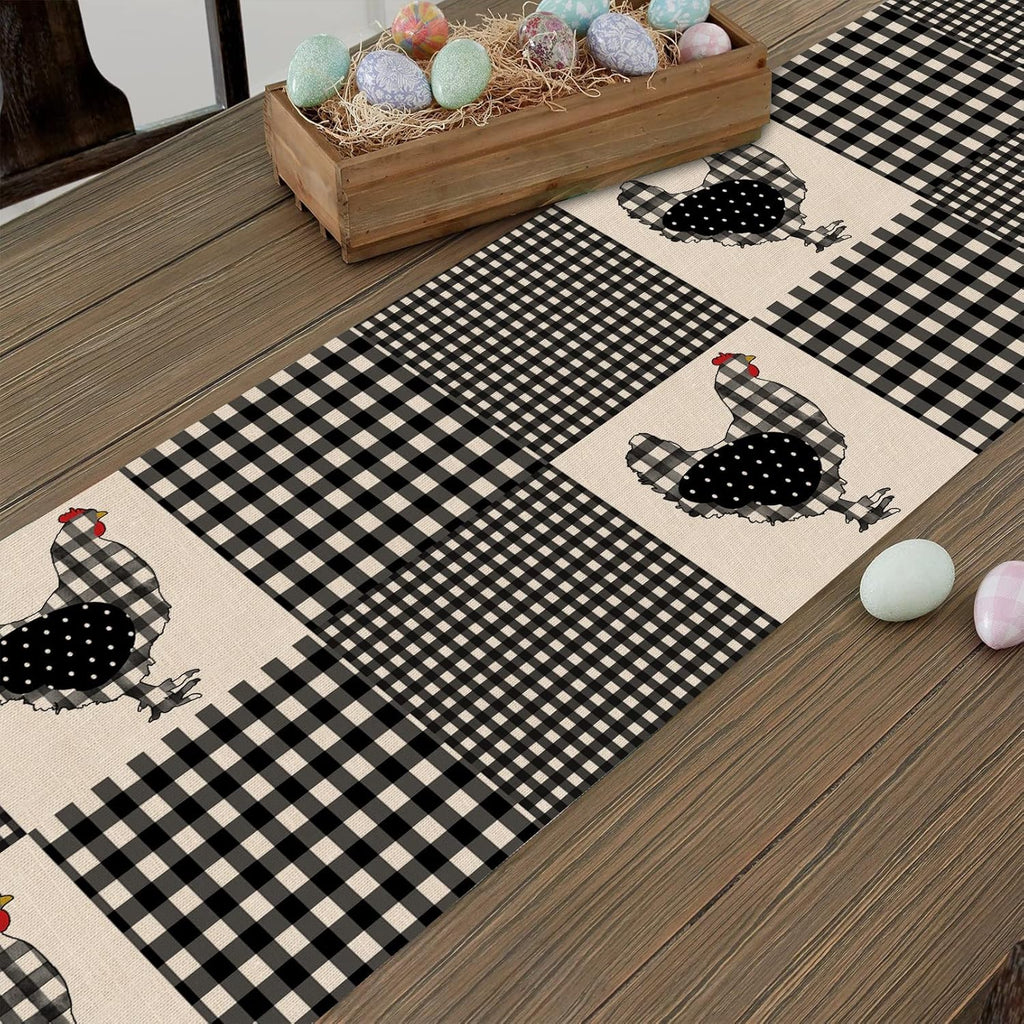 Black White Buffalo Plaid Check Table Runner 13x72 E978393