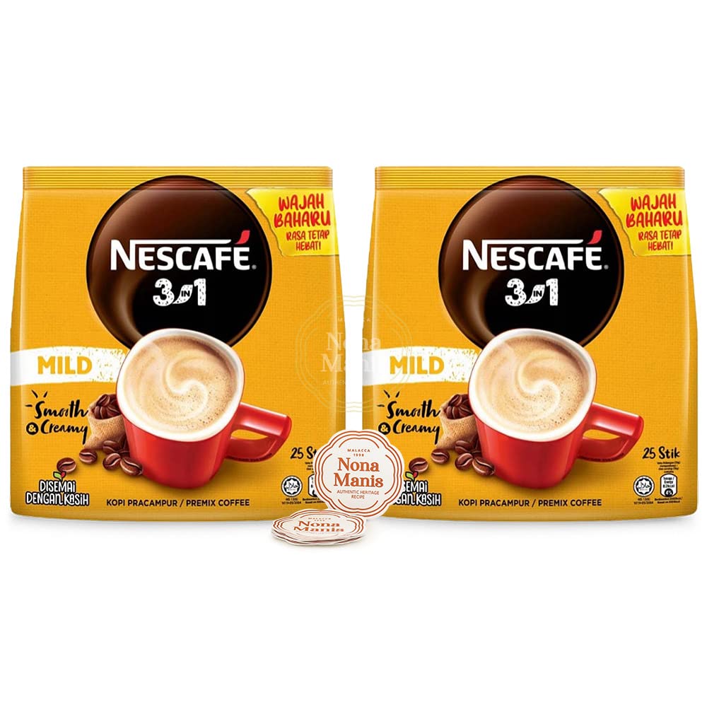 Nescafe 3 in 1 Instant Coffee (25 count x 18g) Mild Pack of 2 F627566