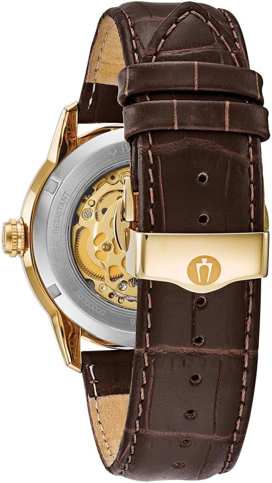 Brown Leather Strap Automatic Skeleton Dial Watch 43mm E5498