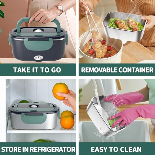 Electric Heated Lunch Box 100W 1.5L Portable Food Heater with Leak-Proof Lid C537636