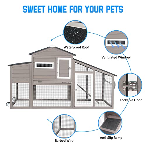 Grey Wooden Chicken Coop and Run with Nesting Box and Pull Out Tray Q98614