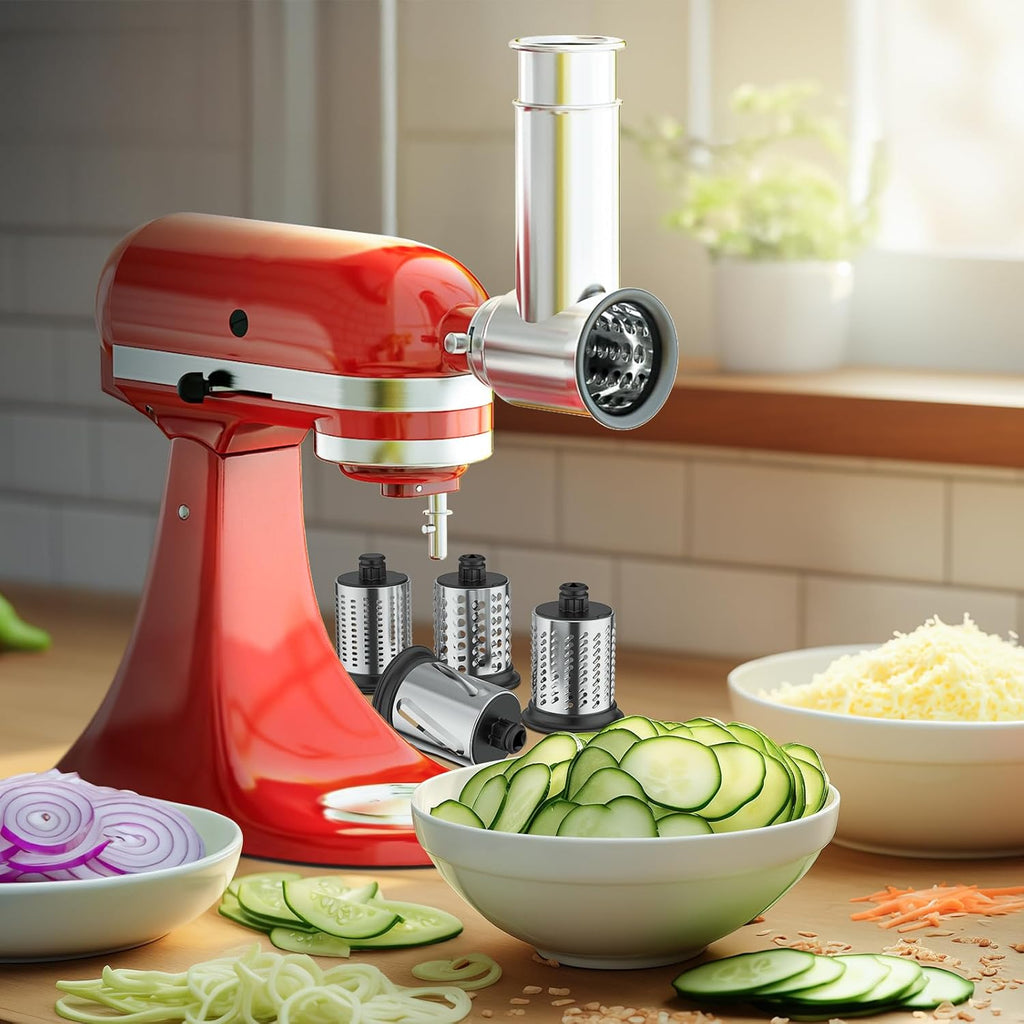 Stainless Steel Slicer Shredder Attachment for KitchenAid Stand Mixer with 4 Blades U4276
