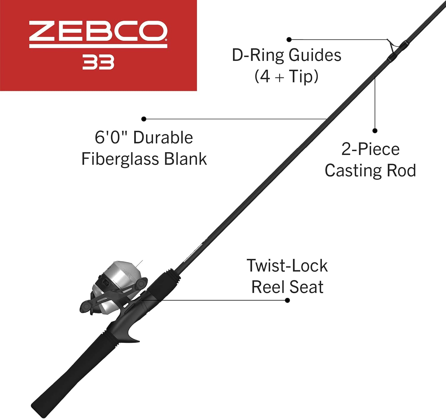 6-Foot Spincast Reel and Fishing Rod Combos Silver Black A6706