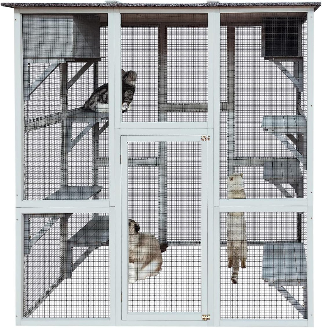 Gray 3-Tier Wooden Cat House with 4 Platforms and 2 Doors Y9166