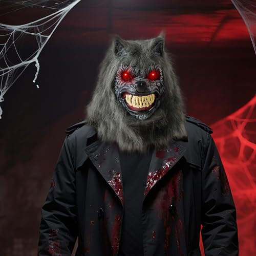 LED Halloween Wolf Werewolf Mask with Movable Jaw L43185