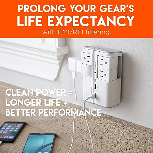 USB Wall Charger Surge Protector with 4 Pivoting AC Outlets & 2 USB Ports P10740