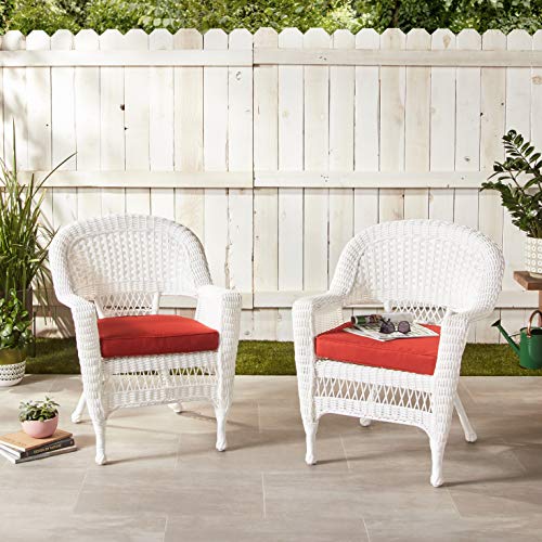 Wicker Chair with Red Cushion, Set of 2 D481210
