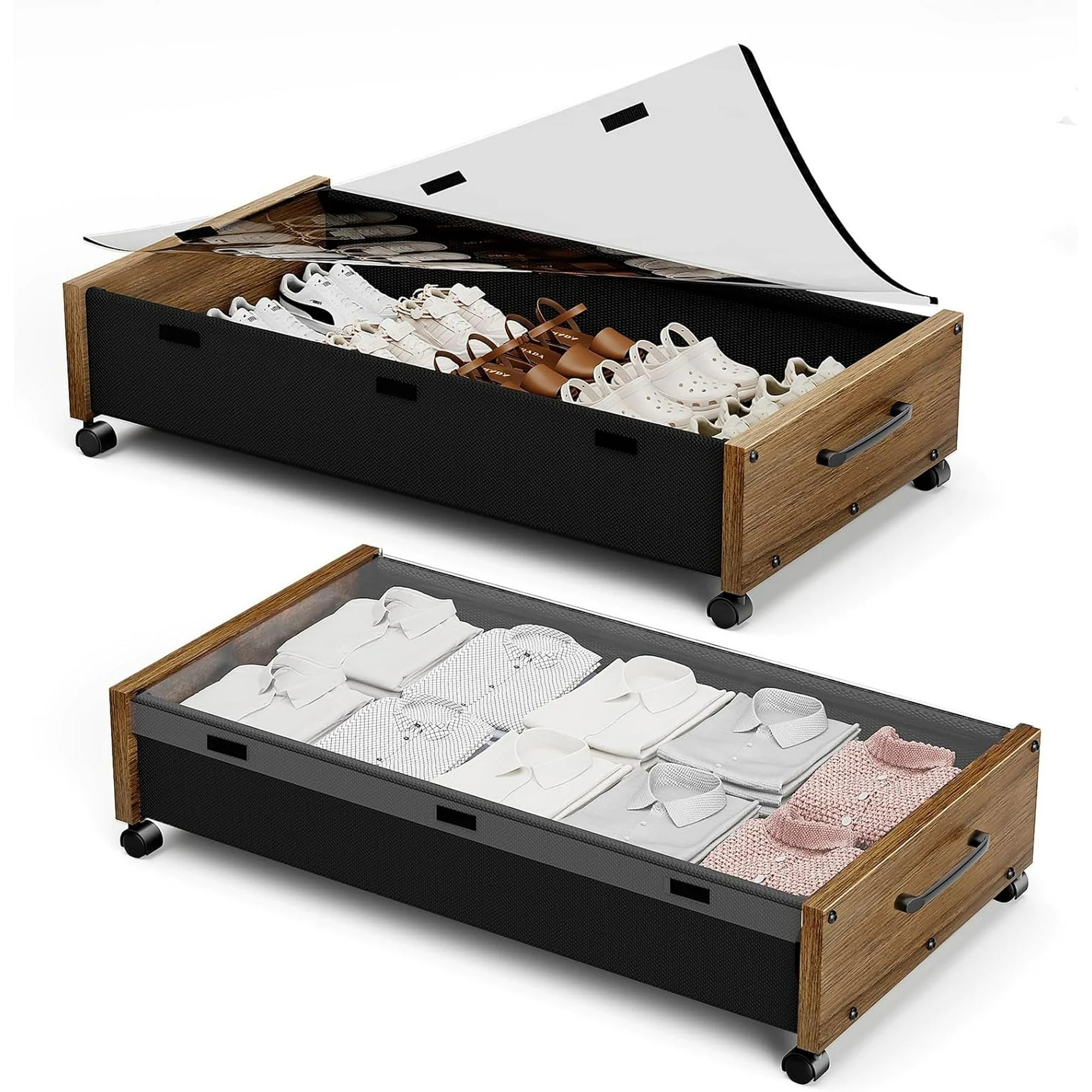 80L Extra-large Rolling Under Bed Storage Bins 2 Pack with Removable Lid B423