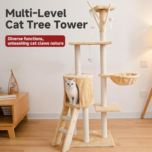 54.3 inch Tall Multi-Level Cat Tree with Cat Condo and Hammock R98350