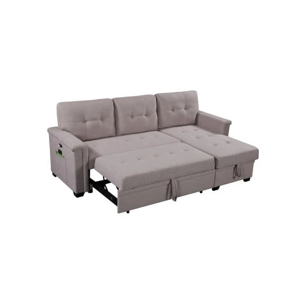 Light Gray Reversible Sleeper Sectional Sofa with Storage Chaise Q88949