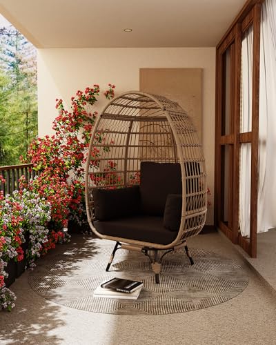 Oversize Grey Wicker Egg Chair with 4 Cushions and Ottoman U6627