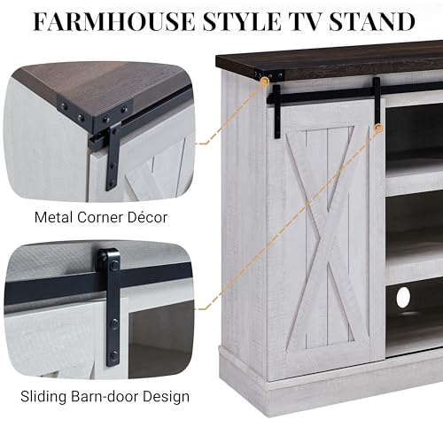 Rustic Oak Wood TV Stand with Sliding Barn Door Y47859