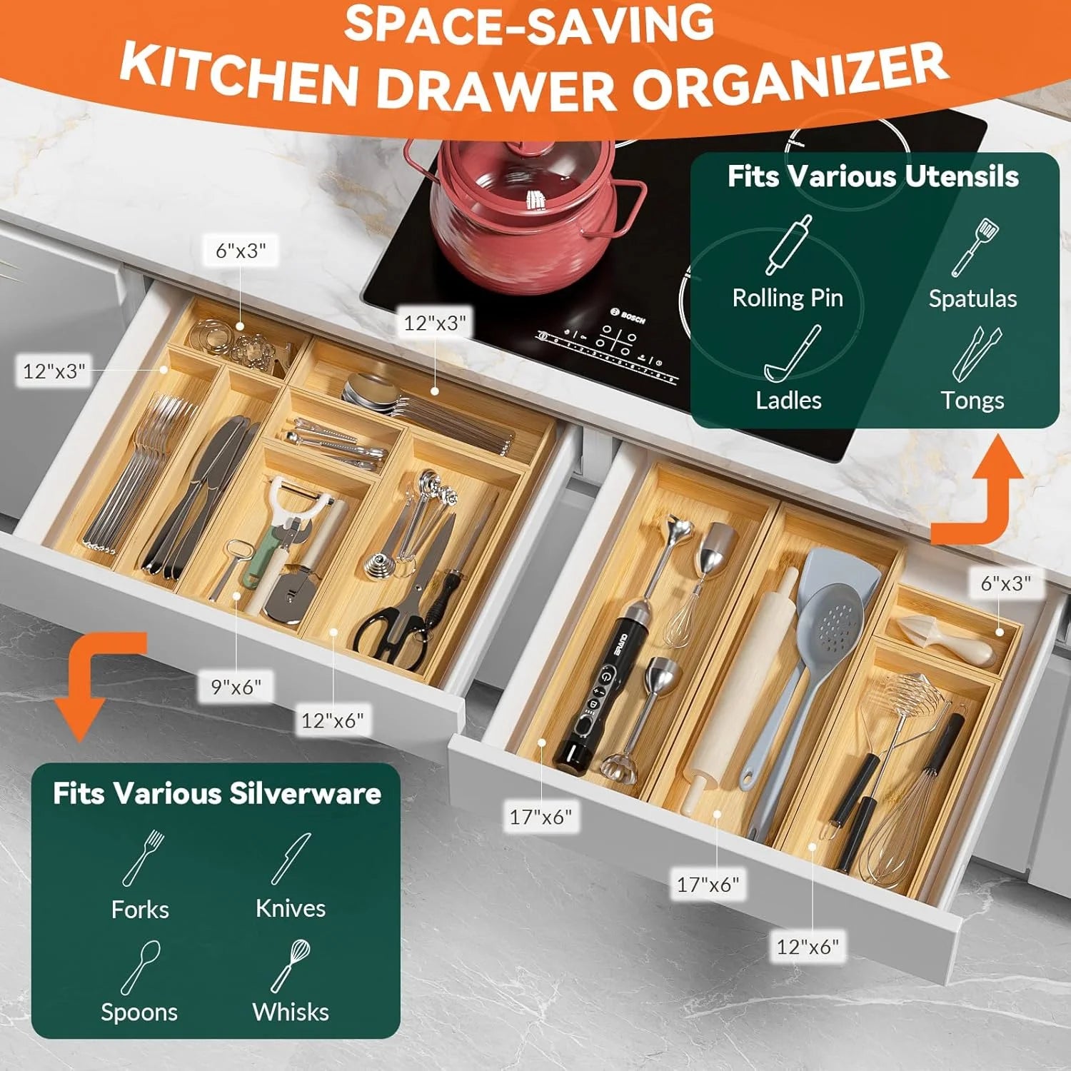 Bamboo Drawer Organizer Set of 2 Y7074