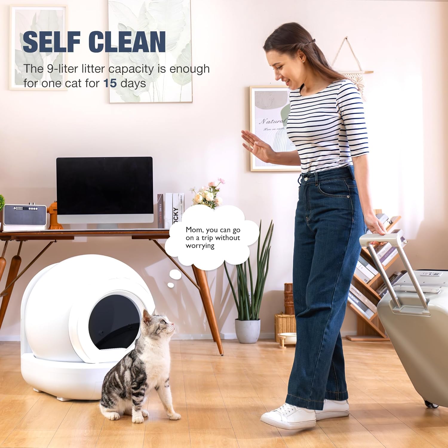 Automatic Self Cleaning Large Capacity Cat Litter Box (Pure White) J1993