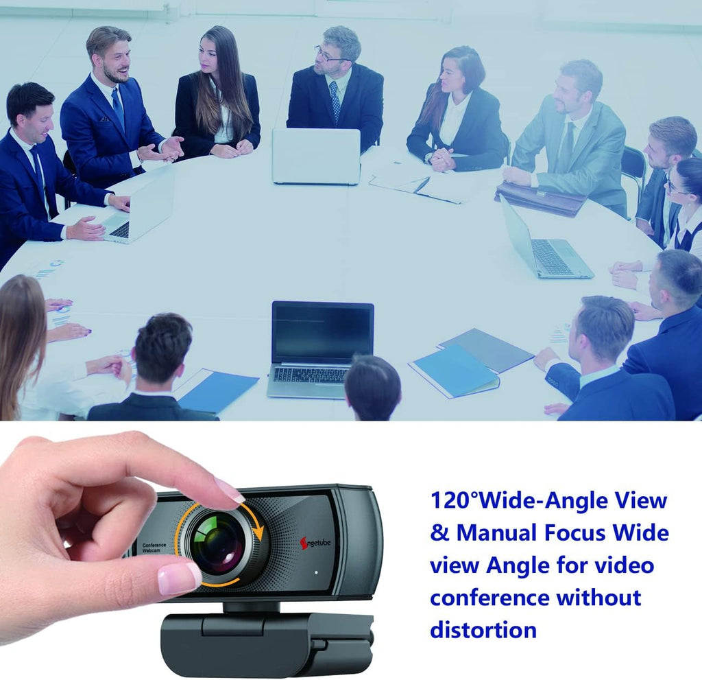 1080P 60fps Webcam with Microphone, 120° Wide Angle Dual Noise Reduction Mics, HD Streaming USB Camera J293