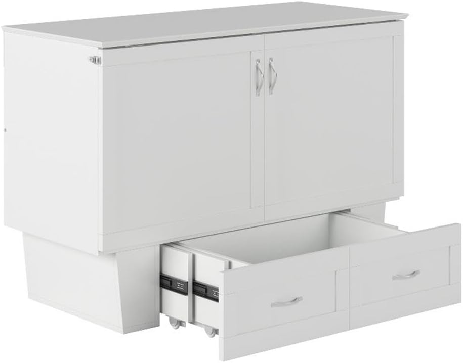 White Full Murphy Bed Chest with 6 inch Memory Foam Folding Mattress and Storage Drawer F11837