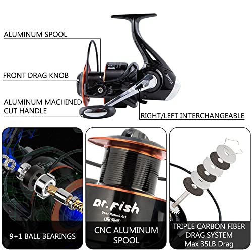 12ft Surf Rod 8000/9000 Spinning Reel 9+1 BB Saltwater Fishing Combo I24597