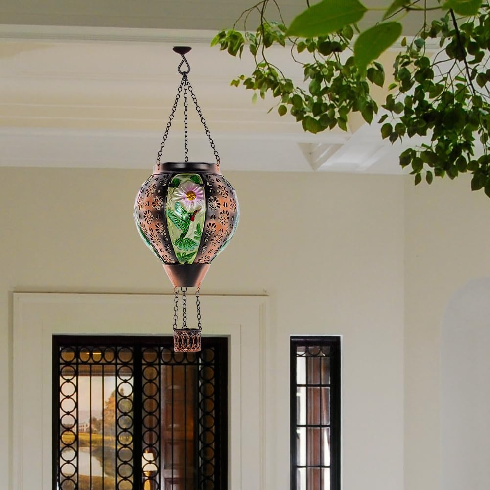 Metal & Glass Solar Lantern with Candle Holder L11465