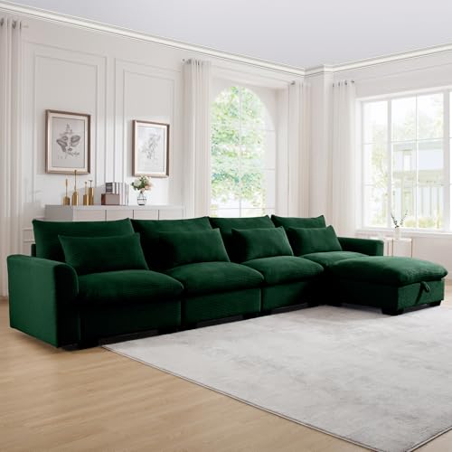 Corduroy L Shaped Modular Sofa with Storage Ottoman H869456