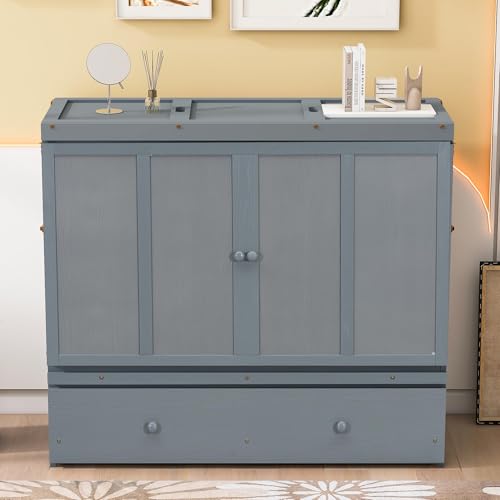 Espresso Wood Queen Size Murphy Bed with Drawers F272133