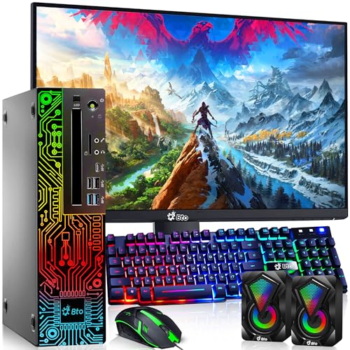 RGB Gaming Desktop PC Intel i5 8th Gen 16GB Ram 512GB SSD NVIDIA GeForce GT 1030 DDR5 24 inch Monitor WiFi Windows 11 Pro Renewed V8067