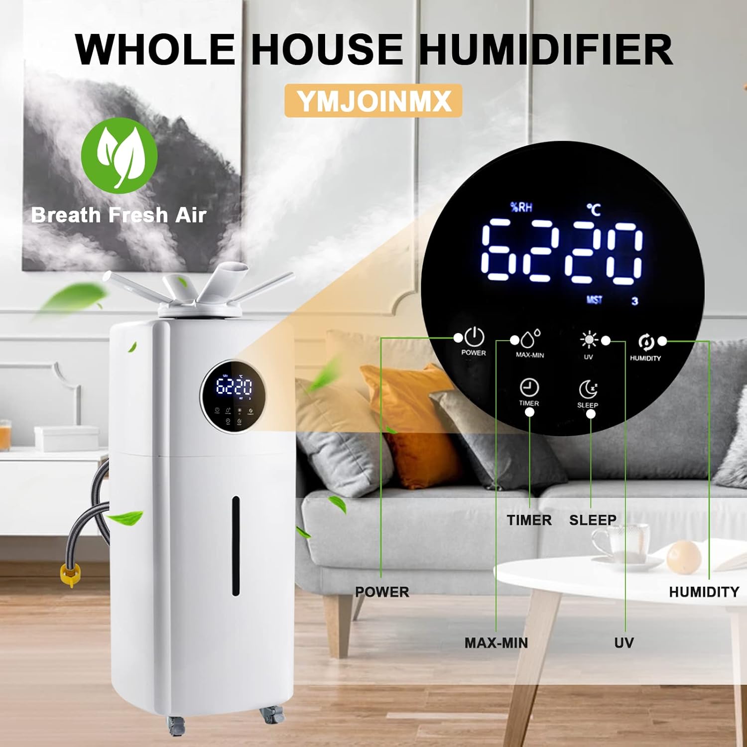 6Gals Water Tank Max 2000ml/h Mist Output Faucet Filling Humidifier 110V C334