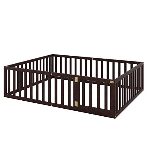 Twin Size Solid Wood Floor Bed Frame with Safety Fence X23444