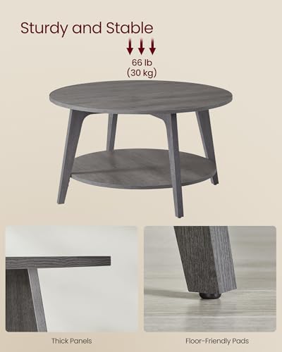 Round Coffee Table, 2 Tier, 31.5 x 17.7 Inches, Honey Brown H845