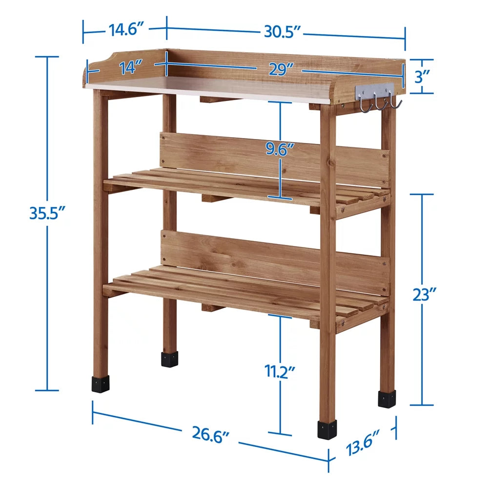 Brown Outdoor Potting Bench Table with Storage Shelf H120