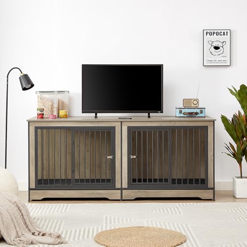 86" Stackable Dog Kennel Furniture with Removable Divider & 3 Doors, Rustic Brown C823307