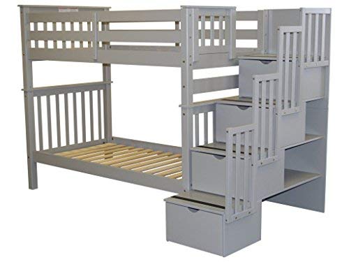 White Twin over Twin Bunk Beds with 4 Drawers K88458