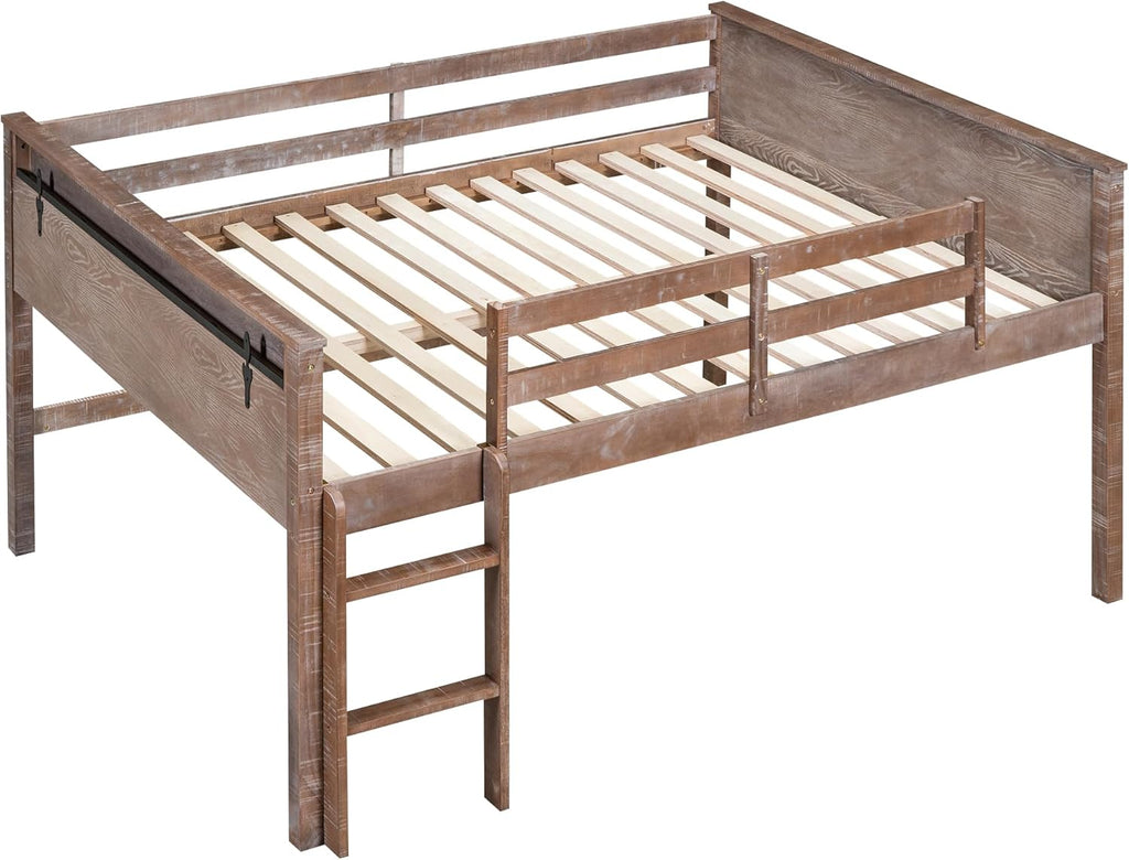 Twin Size Wood Loft Bed with Hanging Clothes Rack K9523