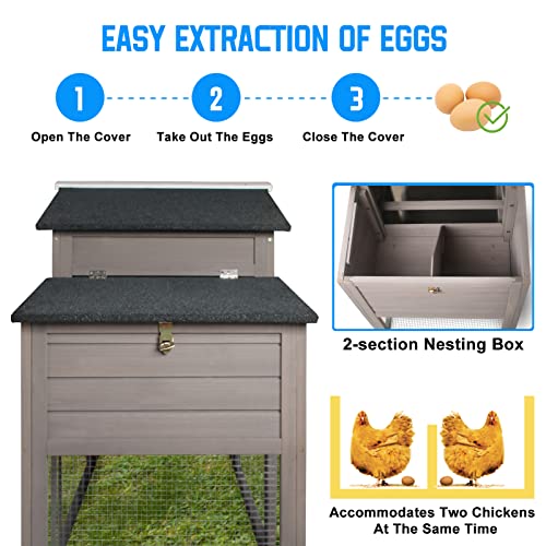 Grey Wooden Chicken Coop and Run with Nesting Box and Pull Out Tray Q98614