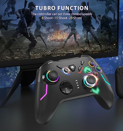 Wireless PC Gaming Controller with 9 Color LED Light, Turbo Function, Adjustable Vibration & Headphone Jack (2.4G) N283