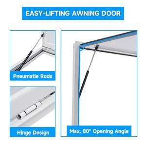 36" x 36" Aluminum Alloy Food Truck Service Window with 4 Screen Windows & Awning Door & Drag Hook O42658