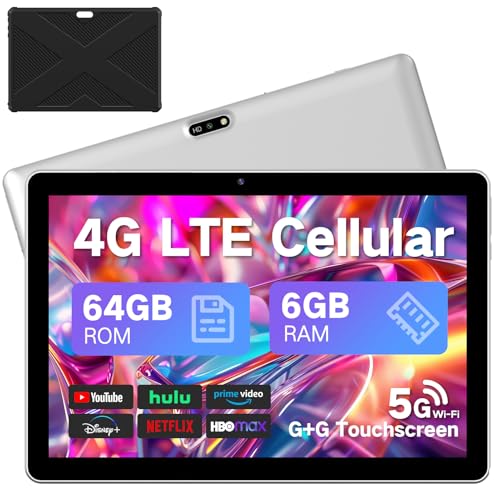 10.1 inch 4G LTE Tablet with SIM Card Slot, 64GB Storage, 1280x800 IPS, Dual Cameras D364693
