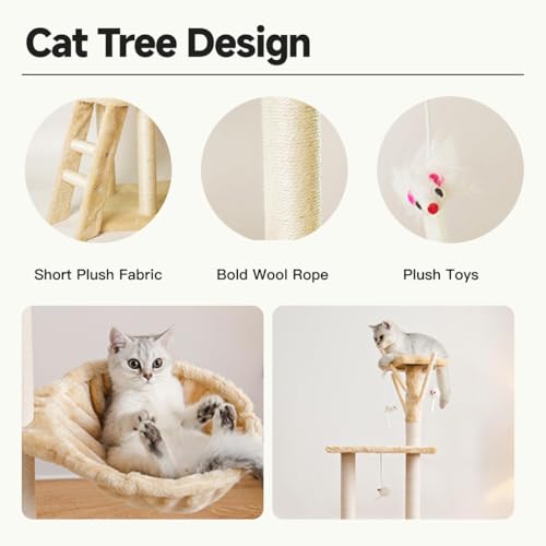 54.3 inch Tall Multi-Level Cat Tree with Cat Condo and Hammock R98350