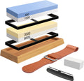 4 Side Grit 400/1000 3000/8000 Whetstone Set with Bamboo Base H18738