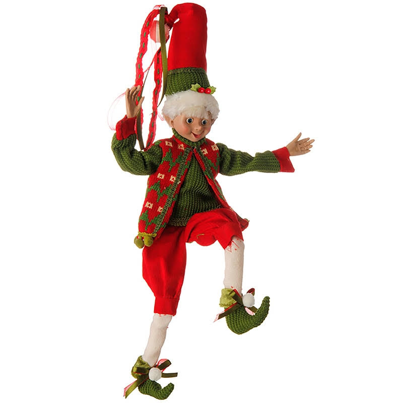 16x22 Red and Green Holly Posable Elf Set E1048