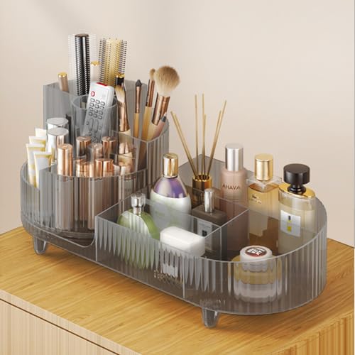 3 Layer Rotating Makeup Organizer with Brush Holder and Drawer (White) U8959