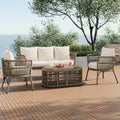 4-Piece Rattan Outdoor Patio Conversation Set with Coffee Table (Brown Grey) R13544