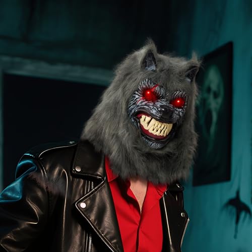 LED Halloween Wolf Werewolf Mask with Movable Jaw L43185