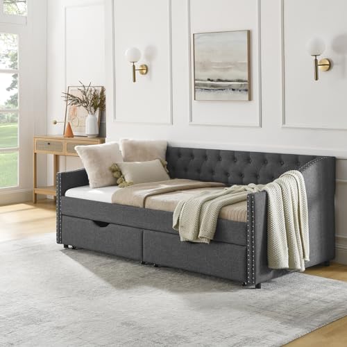 Black Queen Size Upholstered Daybed with 2 Storage Drawers F501457