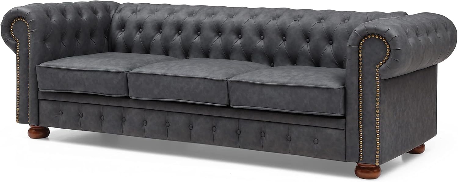 Dark Grey Faux Leather Chesterfield Sofa R3673