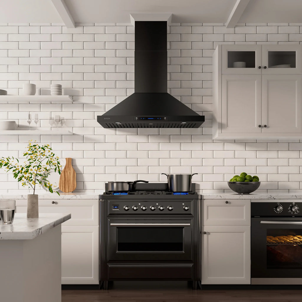 30 inch Black Wall Mount Range Hood with Stainless Steel Vent Hood T285