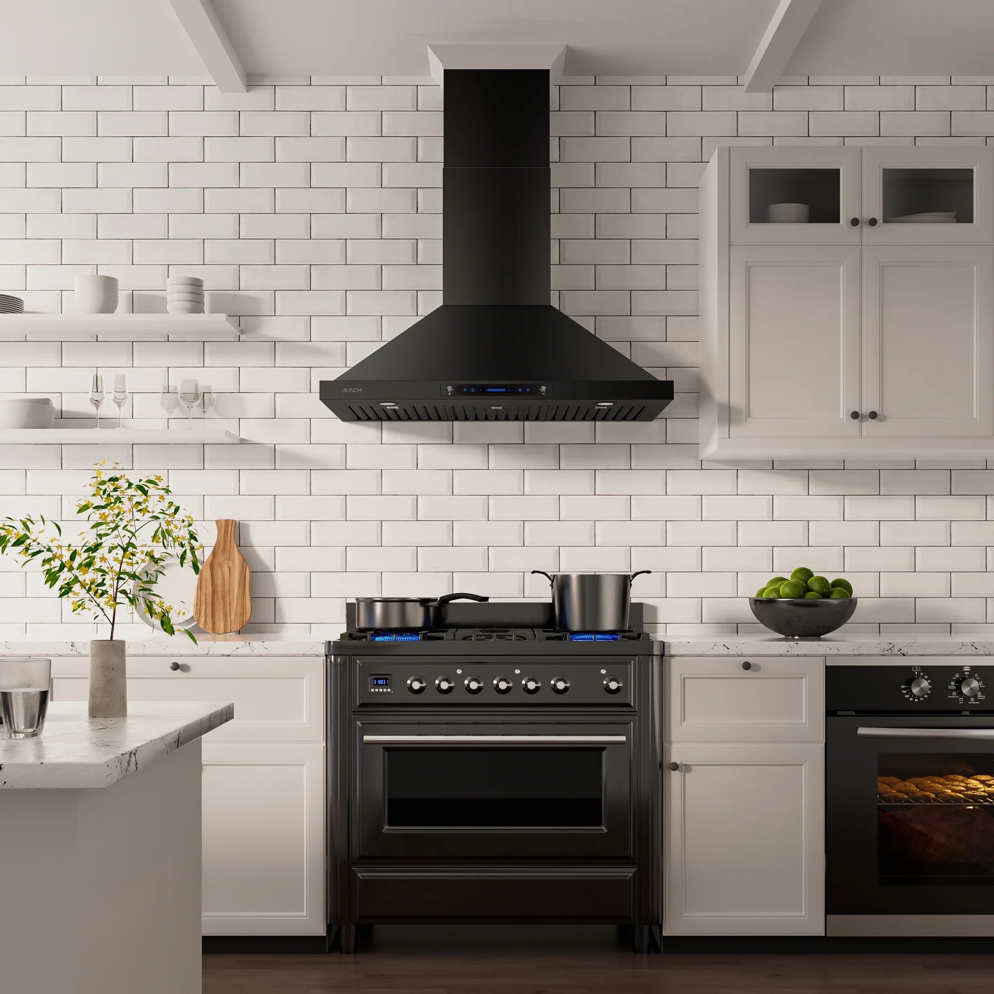 30 inch Black Wall Mount Range Hood with Stainless Steel Vent Hood T285