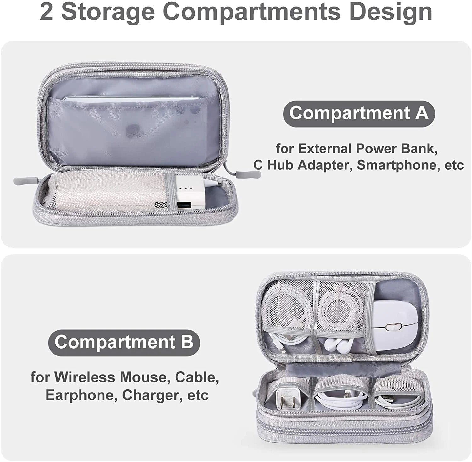 Medium Cable Charger Organizer Bag Light Grey B781690