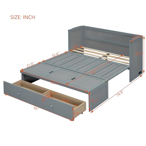 Espresso Wood Queen Size Murphy Bed with Drawers F272133